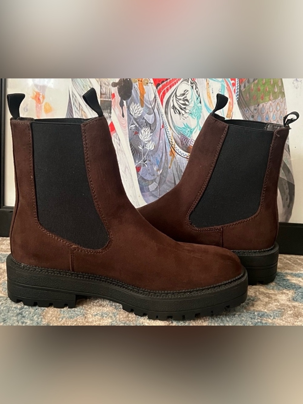 Sincerely Jules Tatum Brown Suede Chunky Edgy Utilitarian Chelsea Boots 7